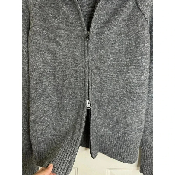 EDDIE BAUER Womens Gray Merino Wool Blend Turtle Neck Fisherman Cardigan 2zip XL - Picture 7 of 9
